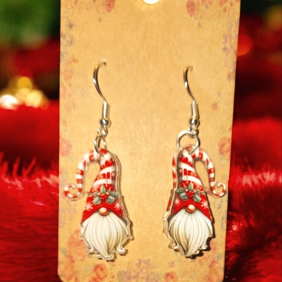 Gnome Santa Acrylic Earrings/Stocking Stuffer/Secret Santa - Picture 1 of 4